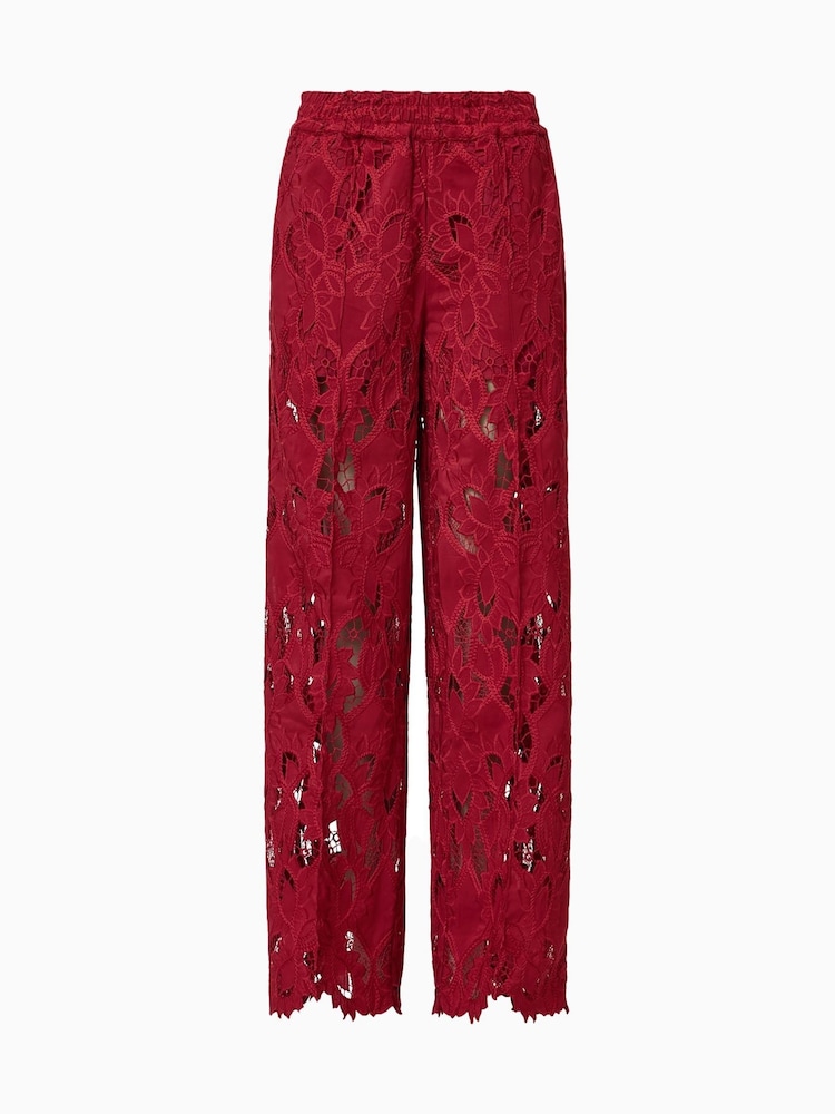 AllSaints Red Straight Fit Charli Embroidered Trousers - Image 8 of 8