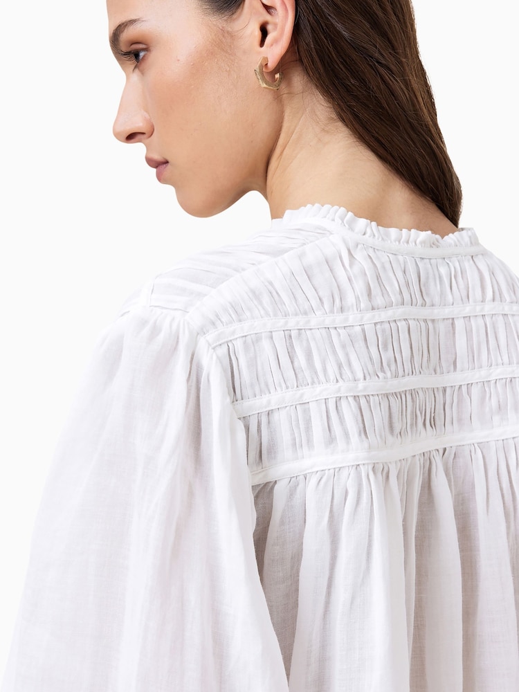 AllSaints White Etti Linen Round Neck Blouse - Image 5 of 7