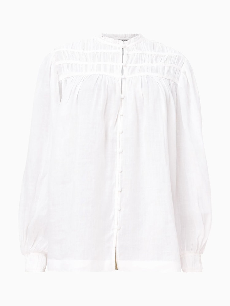 AllSaints White Etti Linen Round Neck Blouse - Image 6 of 7