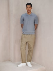 Light Blue N.Premium Regular Fit Textured Knit Short Sleeve Zip Neck Polo Shirt - Image 3 of 4