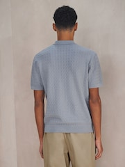 Light Blue N.Premium Regular Fit Textured Knit Short Sleeve Zip Neck Polo Shirt - Image 4 of 4