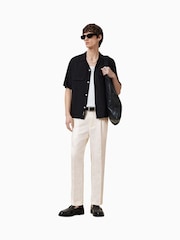 AllSaints Cream Slim Cross Tallis Linen Blend Trousers - Image 1 of 8