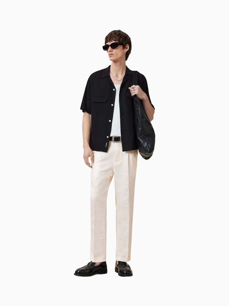 AllSaints Cream Slim Cross Tallis Linen Blend Trousers - Image 1 of 8 AllSaints Cream Slim Cross Tallis Linen Blend Trousers - Image 1 of 8