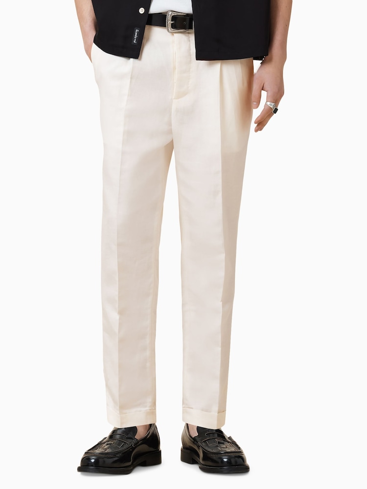 AllSaints Cream Slim Cross Tallis Linen Blend Trousers - Image 2 of 8 AllSaints Cream Slim Cross Tallis Linen Blend Trousers - Image 2 of 8