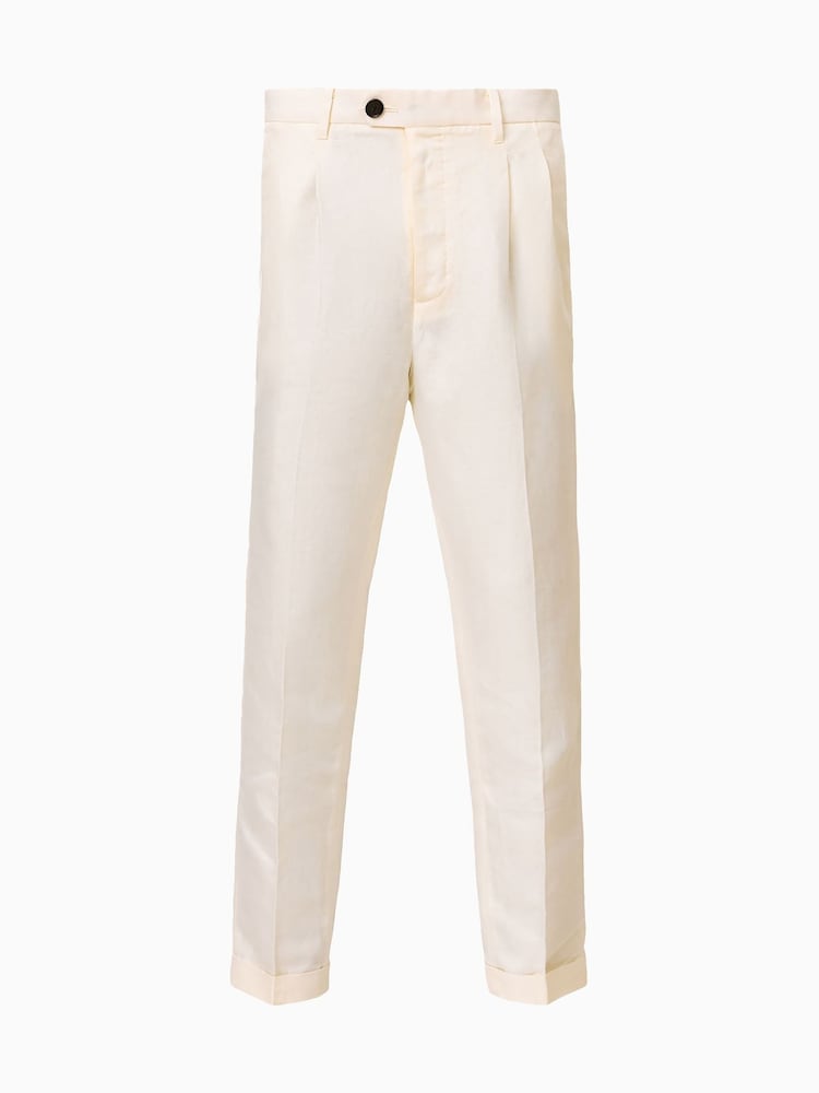 AllSaints Cream Slim Cross Tallis Linen Blend Trousers - Image 8 of 8