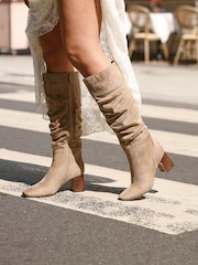 Linzi Brown Alpine Ruched High Leg Stacked Block Heel Boots - Image 2 of 7
