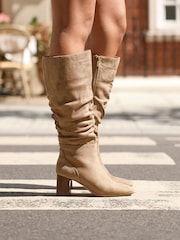 Linzi Brown Alpine Ruched High Leg Stacked Block Heel Boots - Image 3 of 7