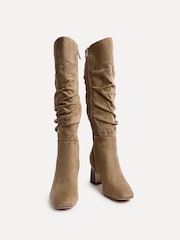 Linzi Brown Alpine Ruched High Leg Stacked Block Heel Boots - Image 6 of 7