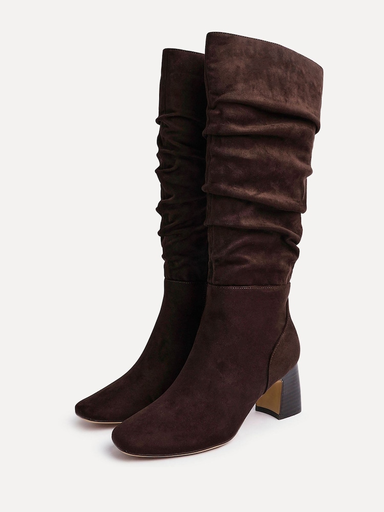 Linzi Brown Alpine Ruched High Leg Stacked Block Heel Boots - Image 5 of 5