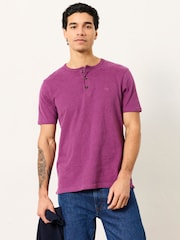 FatFace Henley Plum Purple Woodside Slub Tshirt - Image 1 of 6