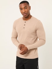 FatFace Henley Natural Long Sleeve Woodside Slub - Image 1 of 6