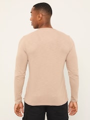 FatFace Henley Natural Long Sleeve Woodside Slub - Image 2 of 6