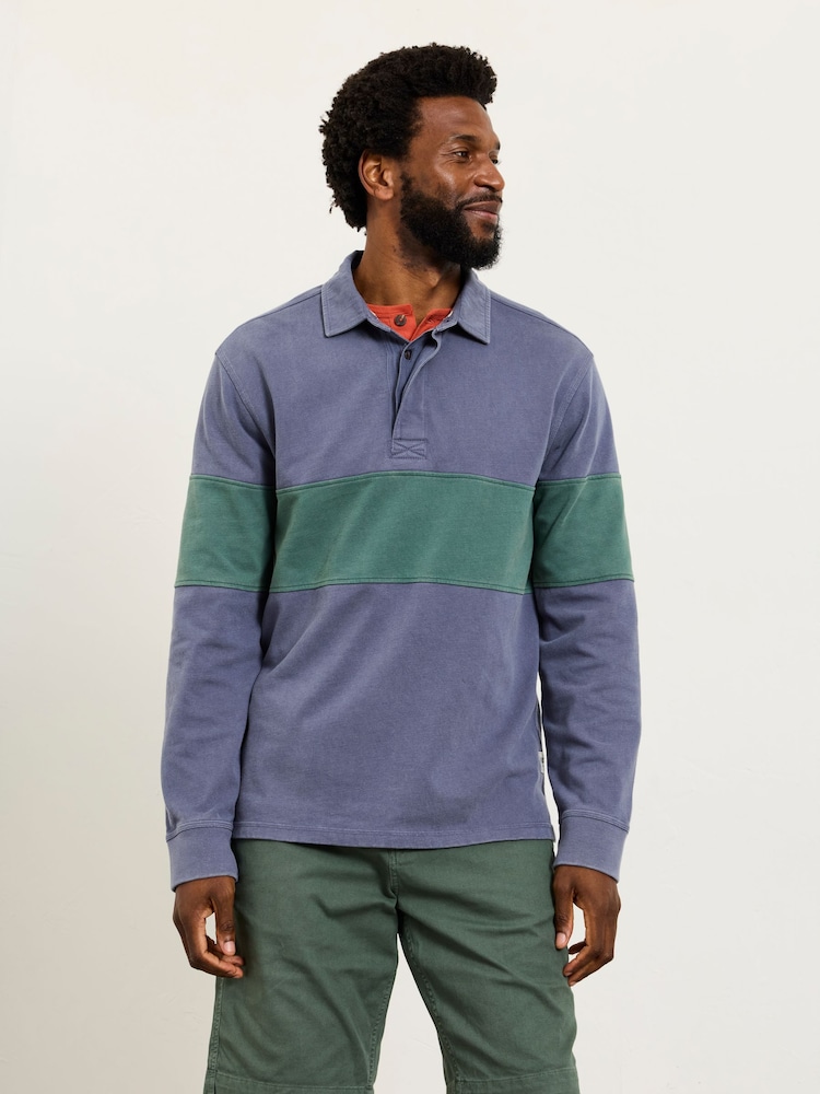 FatFace Denim Dark Blue Long Sleeve Rugby Stripe Polo - Image 1 of 5