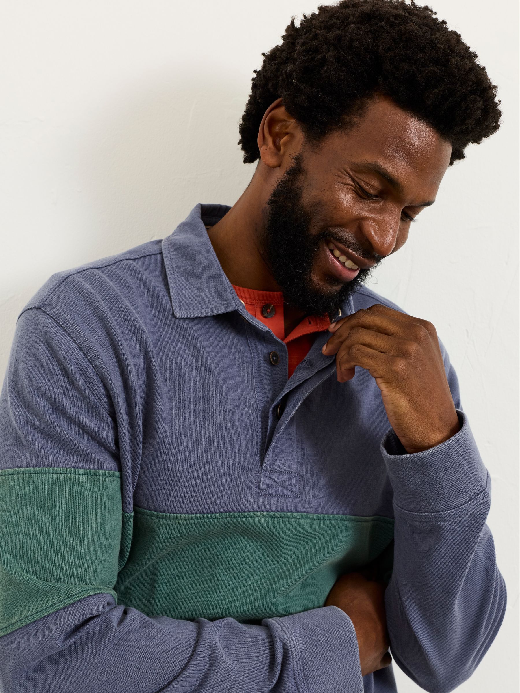 Buy FatFace Denim Dark Blue Long Sleeve Rugby Stripe Polo from