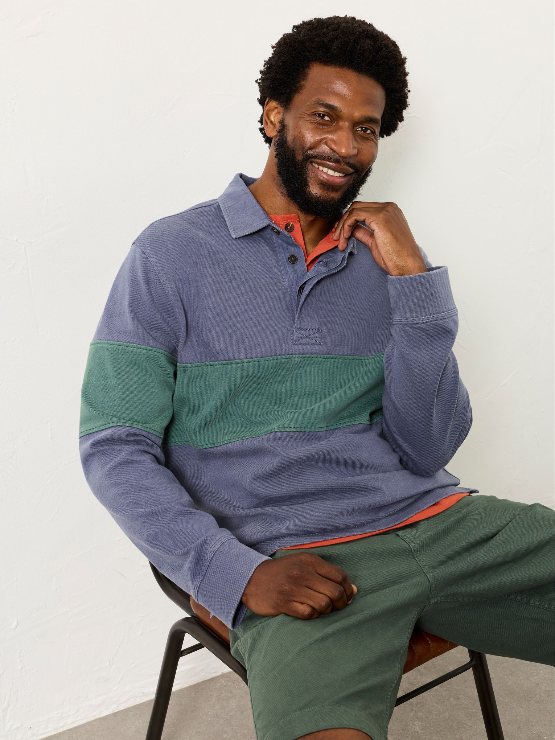 Buy FatFace Denim Dark Blue Long Sleeve Rugby Stripe Polo from
