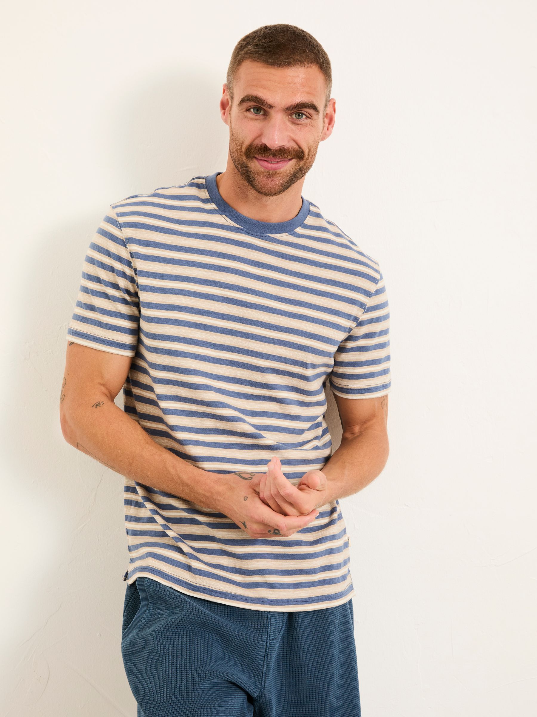 Fat Face Men's Blue Denim Fatface Perth Stripe Tshirt