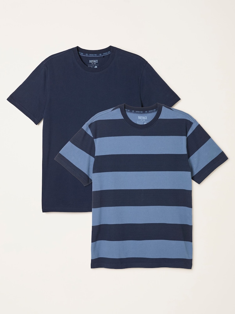 FatFace Navy Short Sleeve Striped Tshirts 2 Pack - Image 1 of 6