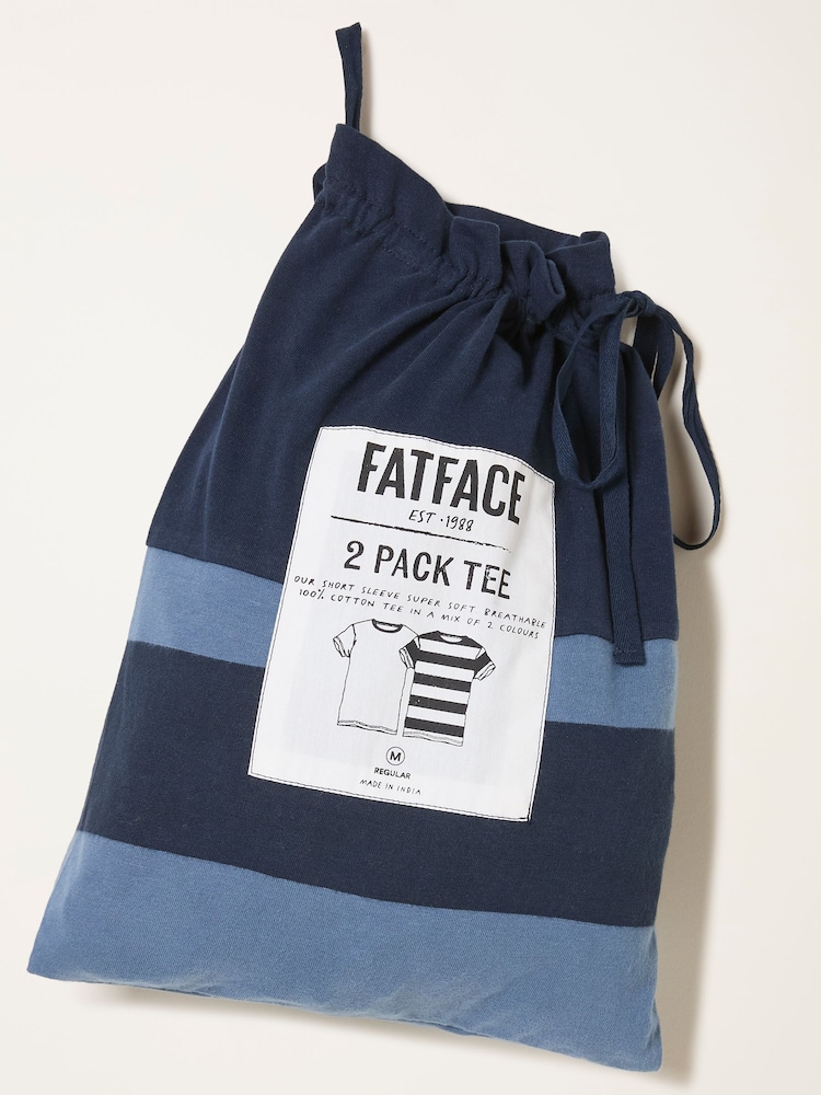 FatFace Navy Short Sleeve Striped Tshirts 2 Pack - Image 6 of 6