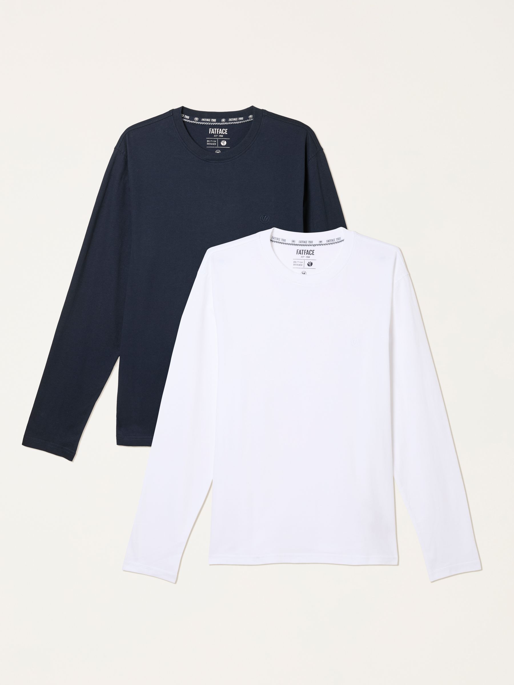 Fat Face Men's White/Navy Fatface 2 Pack Long Sleeve T-Shirts