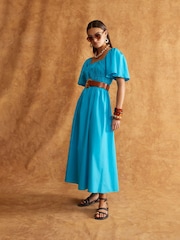 River Island Blue Shirred Midi Dress - Image 1 of 4