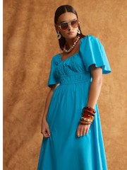 River Island Blue Shirred Midi Dress - Image 2 of 4