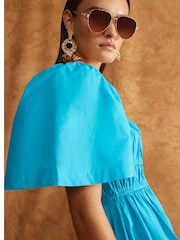 River Island Blue Shirred Midi Dress - Image 4 of 4