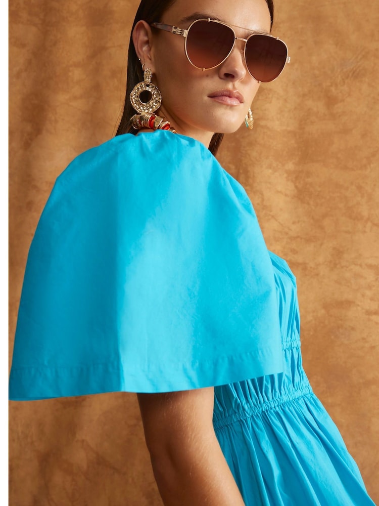 River Island Blue Shirred Midi Dress - Image 4 of 4