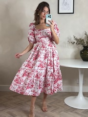 Style Cheat Pink Leighton Puff Sleeve Midi Dress - Image 3 of 4