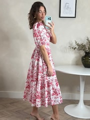 Style Cheat Pink Leighton Puff Sleeve Midi Dress - Image 4 of 4