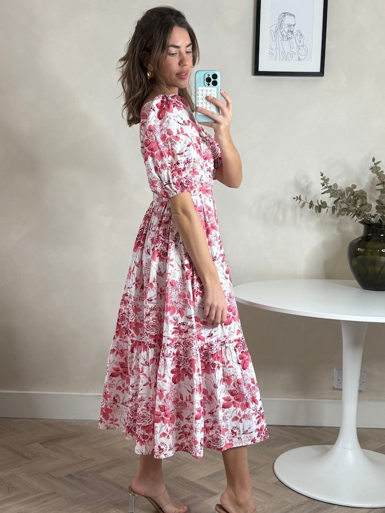Style Cheat Pink Leighton Puff Sleeve Midi Dress - Image 4 of 4