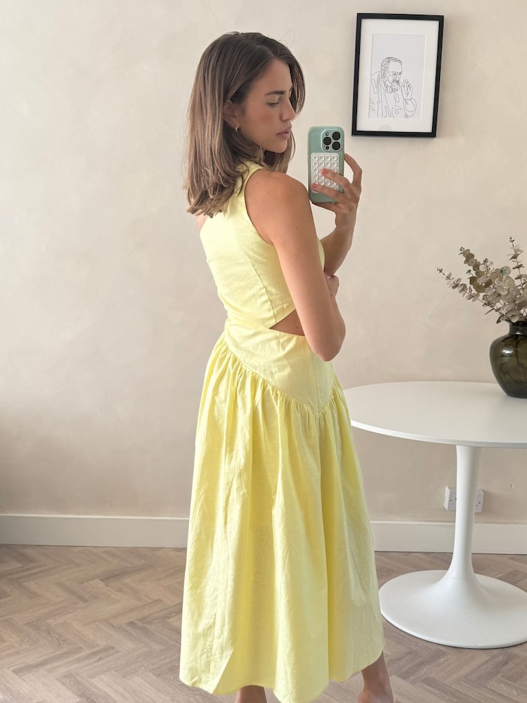 Style Cheat Yellow Jasmine One Shoulder Printed Midi Dress - Image 2 of 4 Style Cheat Yellow Jasmine One Shoulder Printed Midi Dress - Image 2 of 4