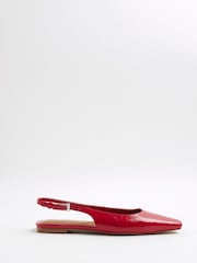River Island Red Sling Back Chisel Toe Flat Shoes - Image 1 of 6
