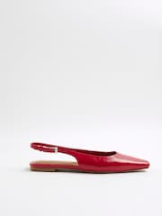 River Island Red Sling Back Chisel Toe Flat Shoes - Image 2 of 6