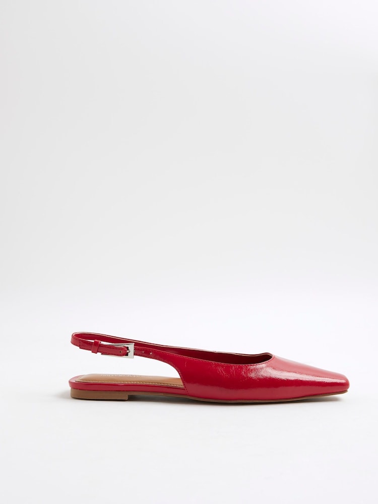 River Island Red Sling Back Chisel Toe Flat Shoes - Image 2 of 6