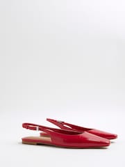 River Island Red Sling Back Chisel Toe Flat Shoes - Image 3 of 6