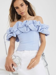 River Island Blue Ruffle Bardot Top - Image 1 of 4