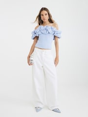 River Island Blue Ruffle Bardot Top - Image 3 of 4