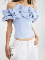 River Island Blue Ruffle Bardot Top - Image 4 of 4