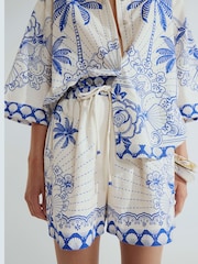 River Island Blue Shell Printed Tie Waist Shorts - Image 1 of 4