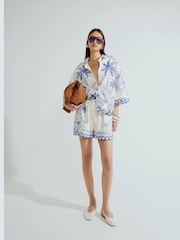 River Island Blue Shell Printed Tie Waist Shorts - Image 2 of 4
