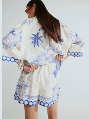 River Island Blue Shell Printed Tie Waist Shorts - Image 3 of 4