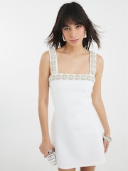 River Island White Embellished Shift Mini Dress - Image 1 of 5