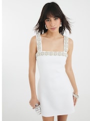 River Island White Embellished Shift Mini Dress - Image 3 of 5