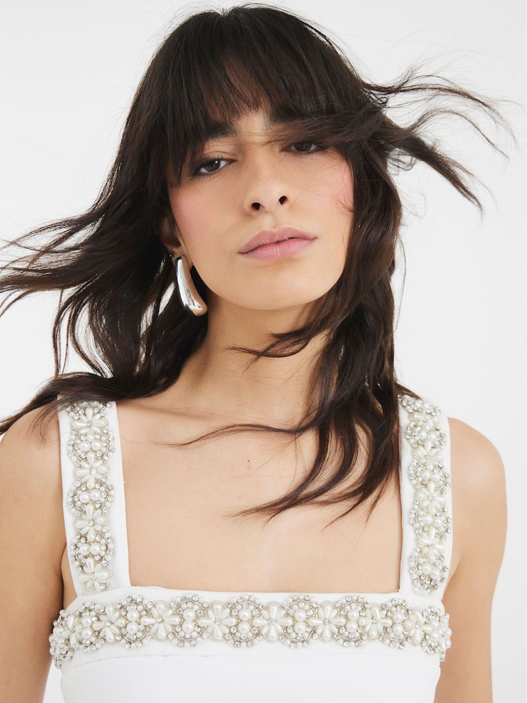 River Island White Embellished Shift Mini Dress - Image 5 of 5 River Island White Embellished Shift Mini Dress - Image 5 of 5