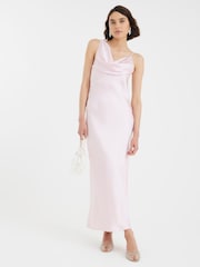 River Island Pink One Shoulder Cowl Neck Maxi Slip Dress - Image 1 of 4
