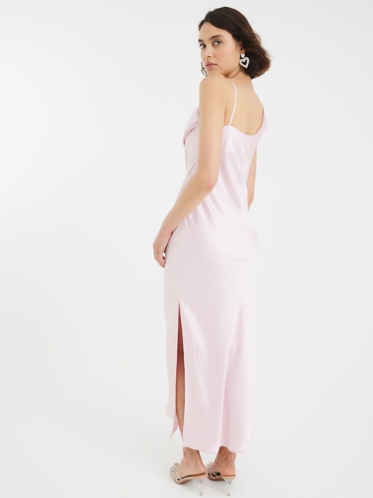 River Island Pink One Shoulder Cowl Neck Maxi Slip Dress - Image 2 of 4 River Island Pink One Shoulder Cowl Neck Maxi Slip Dress - Image 2 of 4