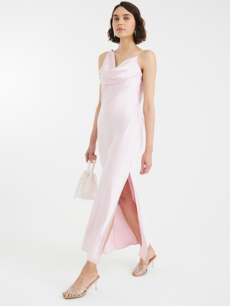 River Island Pink One Shoulder Cowl Neck Maxi Slip Dress - Image 4 of 4 River Island Pink One Shoulder Cowl Neck Maxi Slip Dress - Image 4 of 4
