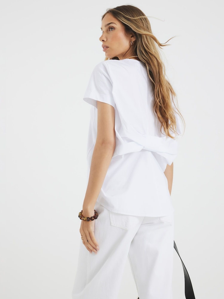 River Island White Poplin Bow Back T-Shirt - Image 2 of 3