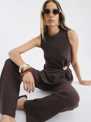River Island Brown Textured Shell Trim Tunic Top - Image 1 of 4