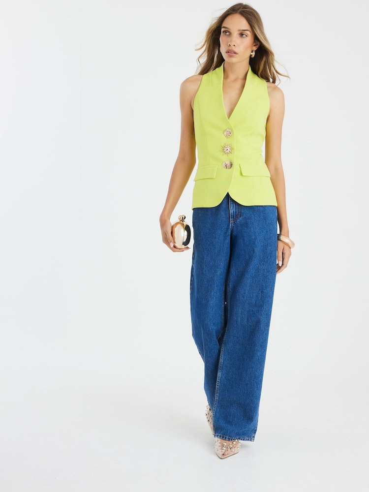 River Island Green Button Detail Waistcoat - Image 2 of 4